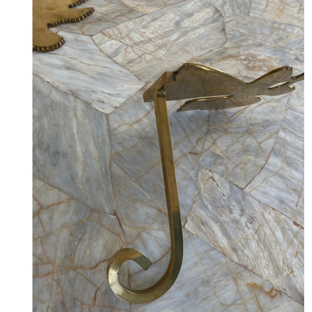 Vintage Solid Brass Christmas Stocking Holders Set of 2 Angel and Dove Gold